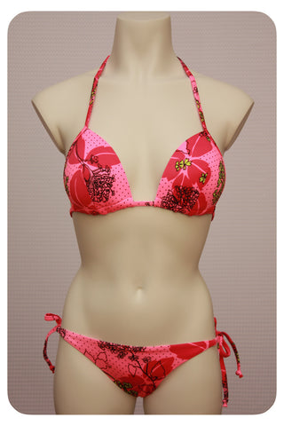 Pink Floral Print Bikini Top & Swim Brief - Front